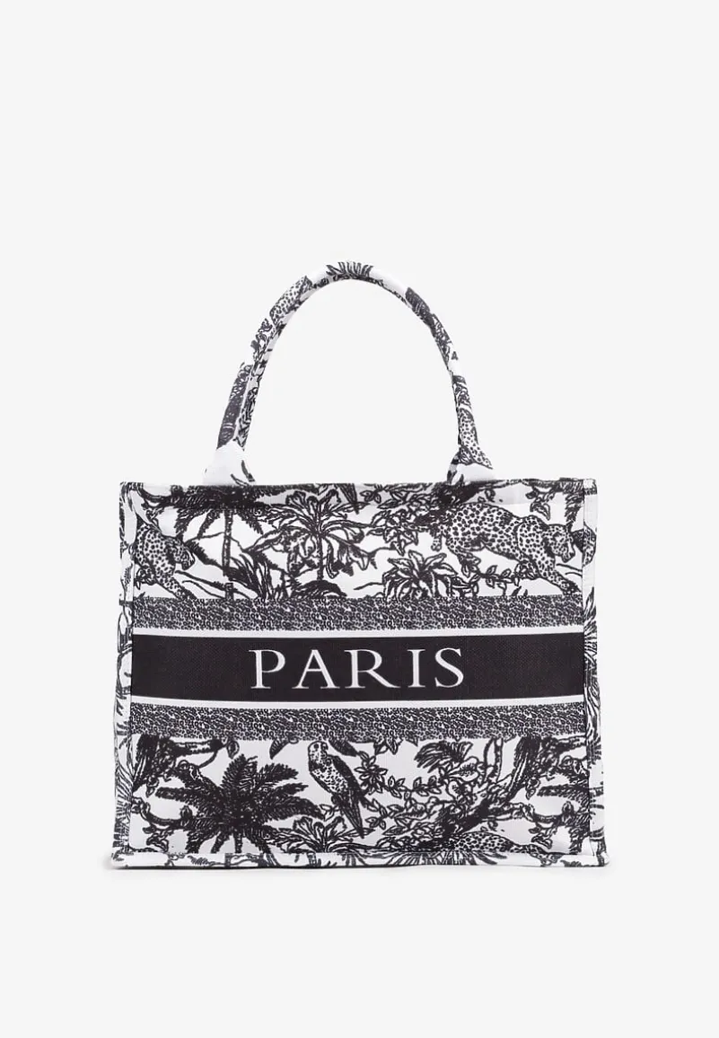 Czarna Torebka Ozdobiona Napisem i Wzorem Zwierząt Aliviel