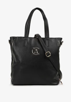 Czarna Torebka Shopper na Ramię z Paskiem z Regulacją Vemeriana