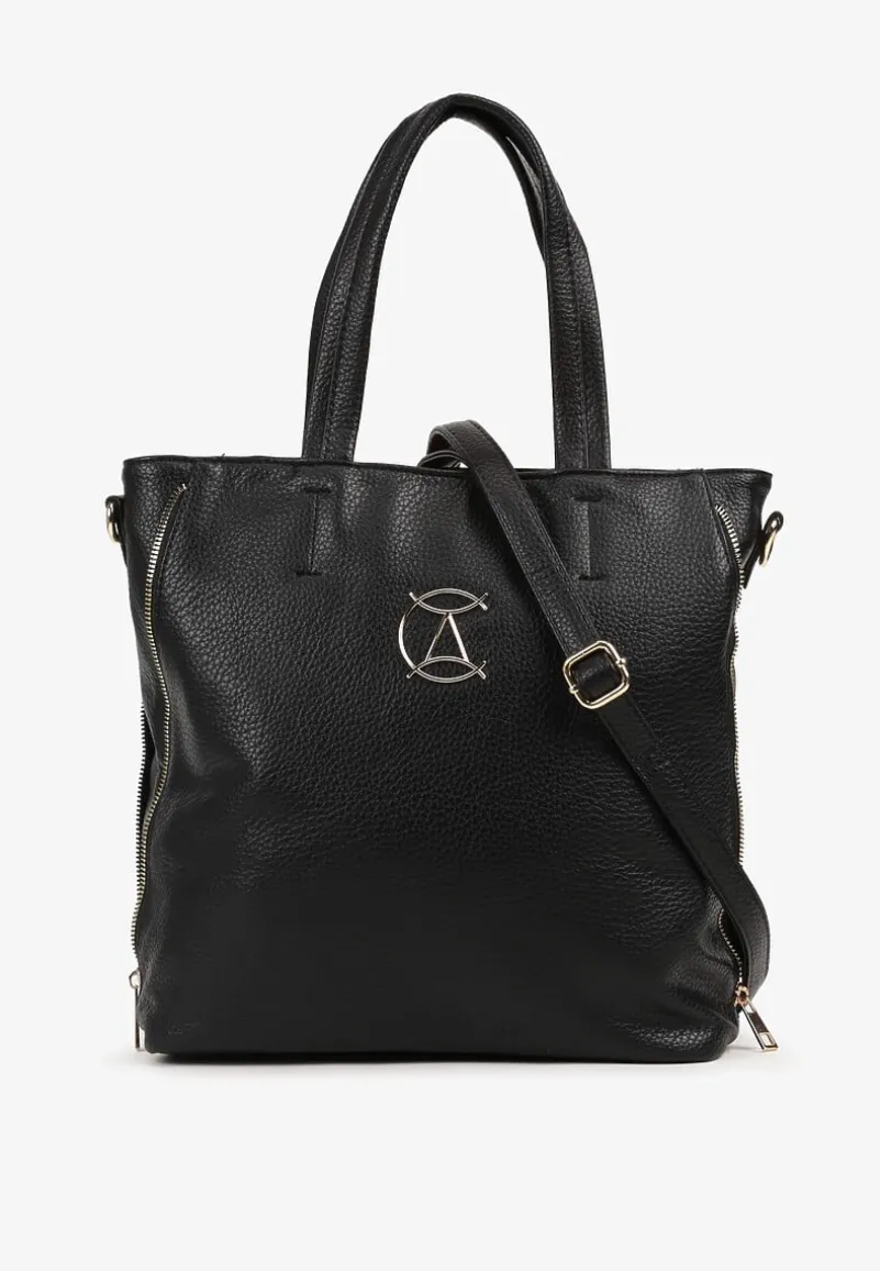 Czarna Torebka Shopper na Ramię z Paskiem z Regulacją Vemeriana