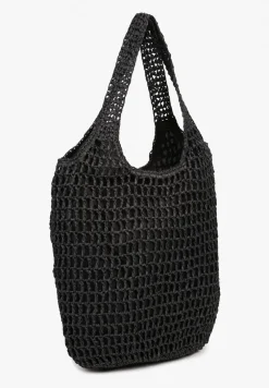 Czarna Torebka Shopperka z Plecionki Ozdobiona Napisami Navillian
