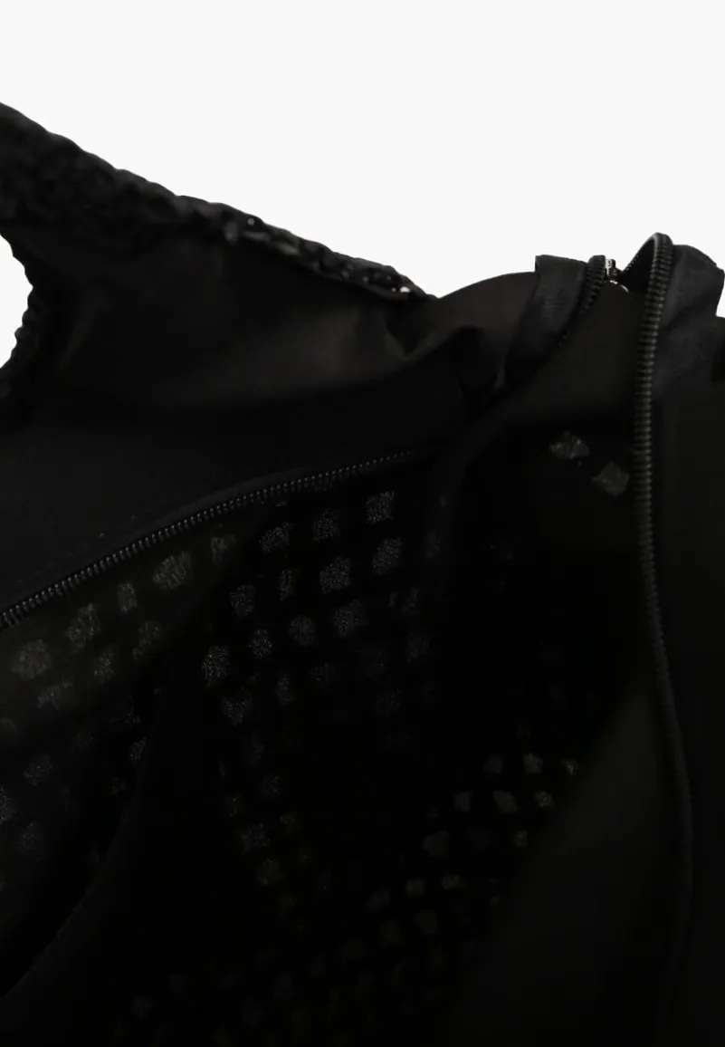 Czarna Torebka Shopperka z Plecionki Ozdobiona Napisami Navillian