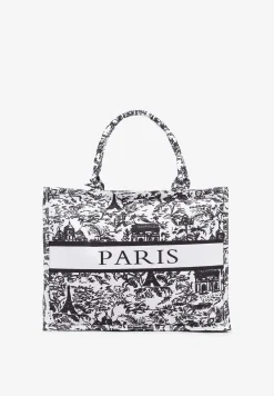 Czarna Torebka Shopperka z Napisem Naenne