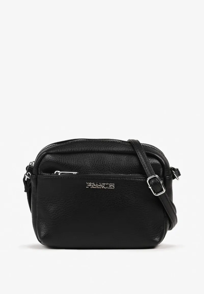 Czarna Torebka Typu Listonoszka z Suwakiem i Metalicznym Zdobieniem Silenaia