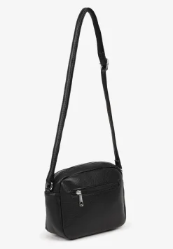 Czarna Torebka Typu Listonoszka z Suwakiem i Metalicznym Zdobieniem Silenaia