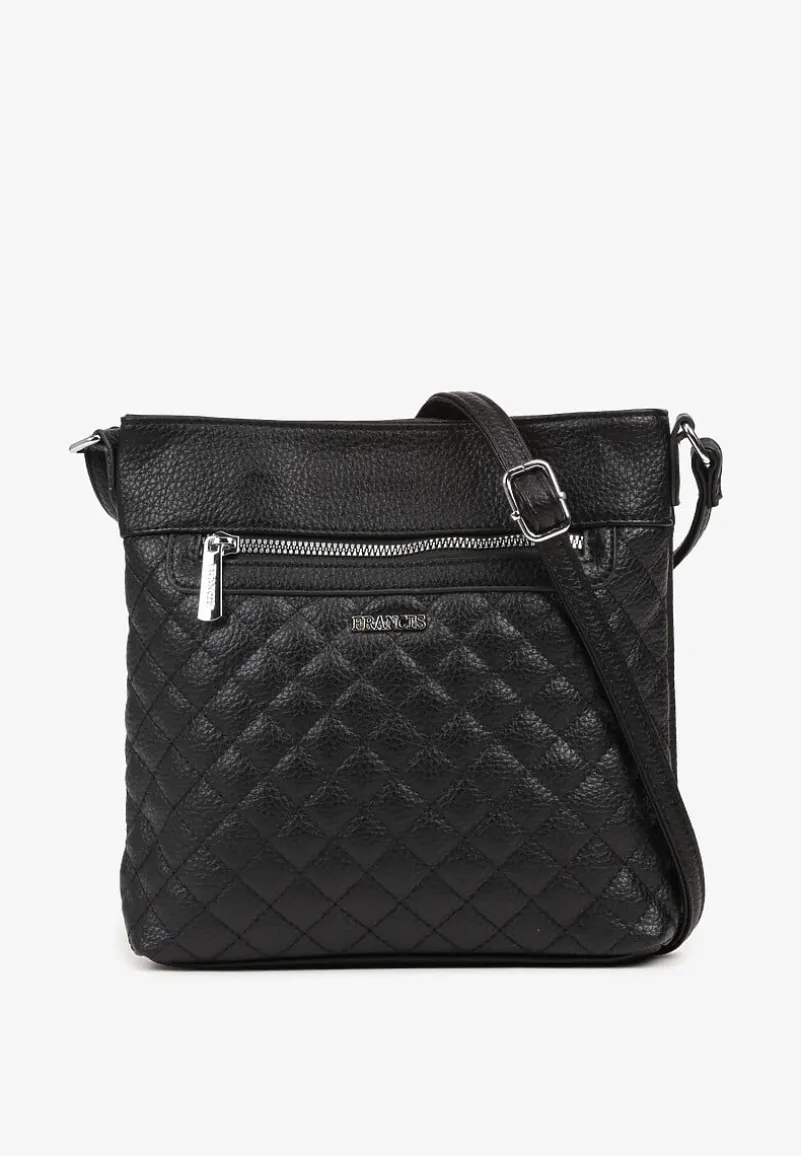 Czarna Torebka Typu Listonoszka Zdobiona Pikowanymi Przeszyciami Silivena