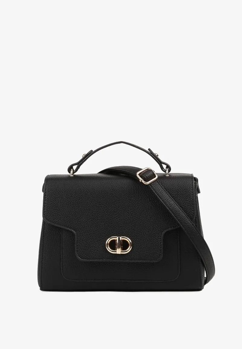 Czarna Torebka Typu Listonoszka z Rączką i Ozdobną Klapą Monevia