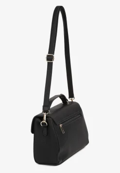Czarna Torebka Typu Listonoszka z Rączką i Ozdobną Klapą Monevia