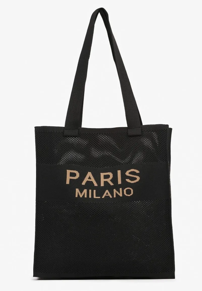 Czarna Torebka Typu Shopper Zdobiona Tłoczeniami Salicella