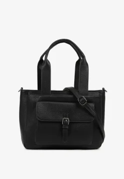 Czarna Torebka Typu Shopper z Klamerką i Dodatkowym Paskiem Crossbody Kolarienna