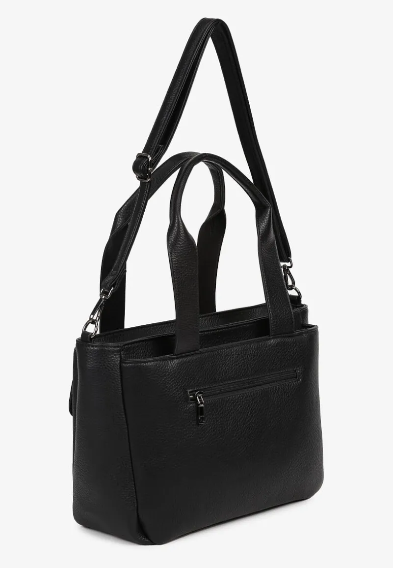 Czarna Torebka Typu Shopper z Klamerką i Dodatkowym Paskiem Crossbody Kolarienna