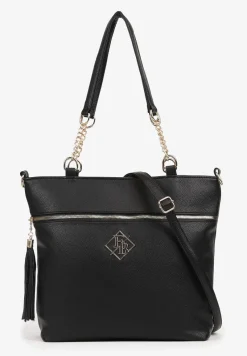 Czarna Torebka Typu Shopper z Ozdobnymi Rączkami i Paskiem na Ramię Idaloriela