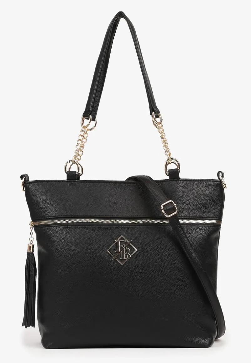 Czarna Torebka Typu Shopper z Ozdobnymi Rączkami i Paskiem na Ramię Idaloriela