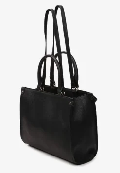 Czarna Torebka z Podwójną Rączką Naszytą Komorą i Metalowymi Detalami Htirma