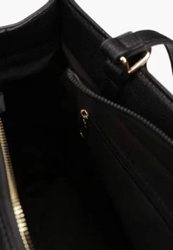 Czarna Torebka z Podwójną Rączką Naszytą Komorą i Metalowymi Detalami Htirma