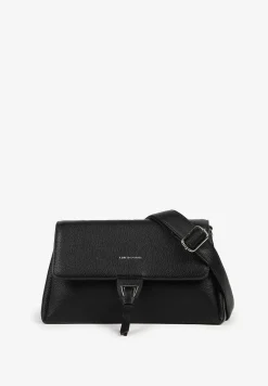 Czarna Trapezowa Torebka Typu Listonoszka z Klapą Gesselle