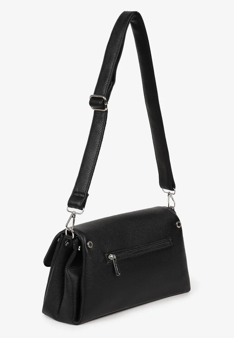 Czarna Trapezowa Torebka Typu Listonoszka z Klapą Gesselle