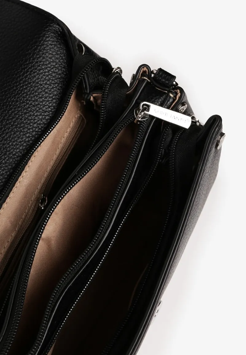 Czarna Trapezowa Torebka Typu Listonoszka z Klapą Gesselle