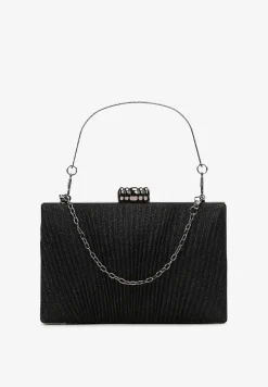 Czarna Wieczorowa Torebka Ozdobiona Brokatem i Łańcuszkiem Kromea