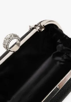 Czarna Wieczorowa Torebka z Biżuteryjnym Uchwytem i Odpinanym Łańcuszkiem Millira