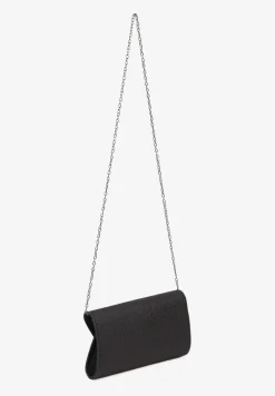 Czarna Wieczorowa Torebka Kopertówka Zdobiona Aplikacją i Łańcuszkiem Miliorra