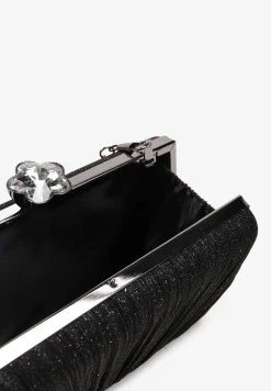 Czarna Wieczorowa Torebka Brokatowa z Odpinanym Łańcuszkiem Curtose