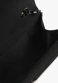 Czarna Wieczorowe Kopertowa Torebka Ozdobiona Brokatem z Łańcuszkiem Emalssa