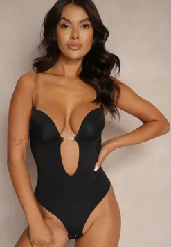 Czarne Asymetryczne Body Bieliźniane na Transparentnych Ramiączkach Ciaelle