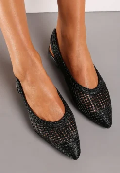 Czarne Ażurowe Sandały z Odkrytą Piętą i Szpiczastym Noskiem Olpia