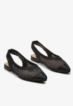 Czarne Ażurowe Sandały z Odkrytą Piętą i Szpiczastym Noskiem Olpia