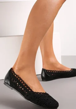 Czarne Balerinki Koronkowe Sham