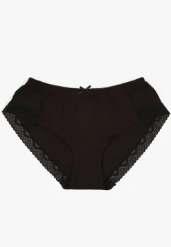Czarne Bawełniane Majtki o Kroju Fig z Kokardką i Koronką Tamiseth