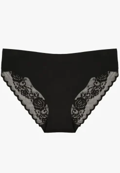 Czarne Bezszwowe Majtki o Kroju Fig z Koronką Zeiarae