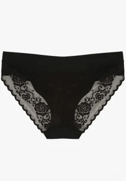 Czarne Bezszwowe Majtki o Kroju Fig z Koronką Zeiarae