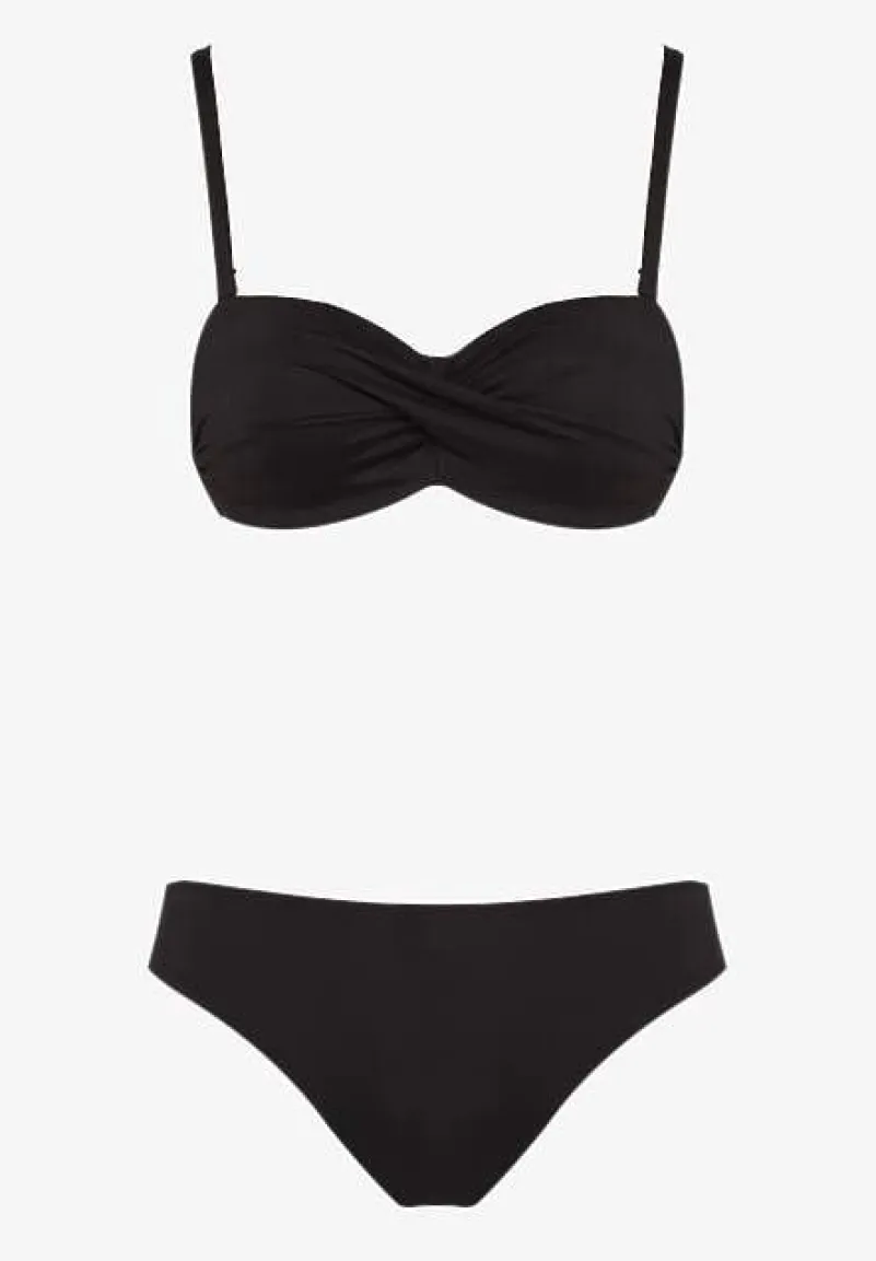 Czarne Bikini 2 Pary Majtek Typu Figi i Biustonosz Wiązany na Plecach Galanoria
