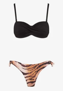 Czarne Bikini 2 Pary Majtek Typu Figi i Biustonosz Wiązany na Plecach Galanoria