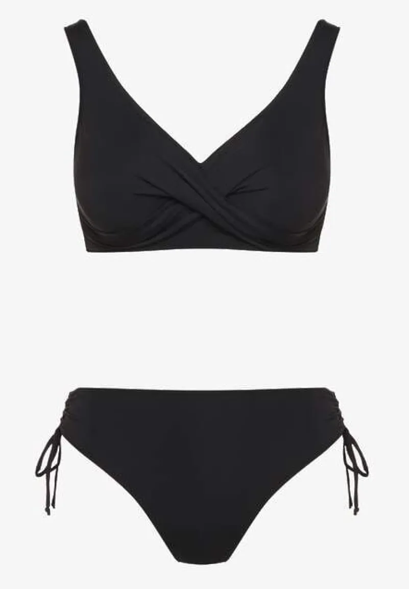 Czarne Bikini Biustonosz i Majtki Figi z Wiązaniem Kinalisa