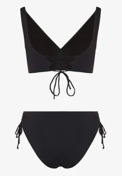Czarne Bikini Biustonosz i Majtki Figi z Wiązaniem Kinalisa