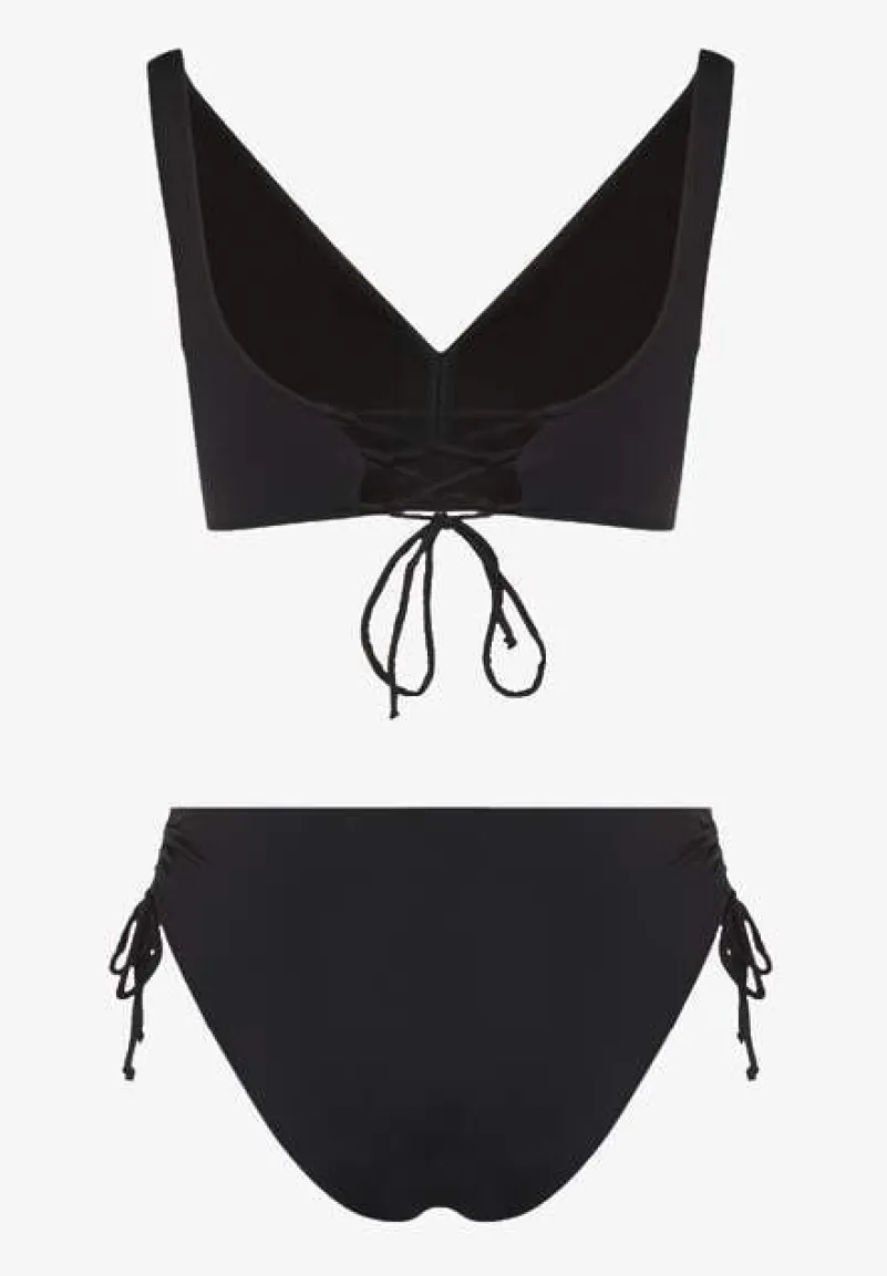 Czarne Bikini Biustonosz i Majtki Figi z Wiązaniem Kinalisa