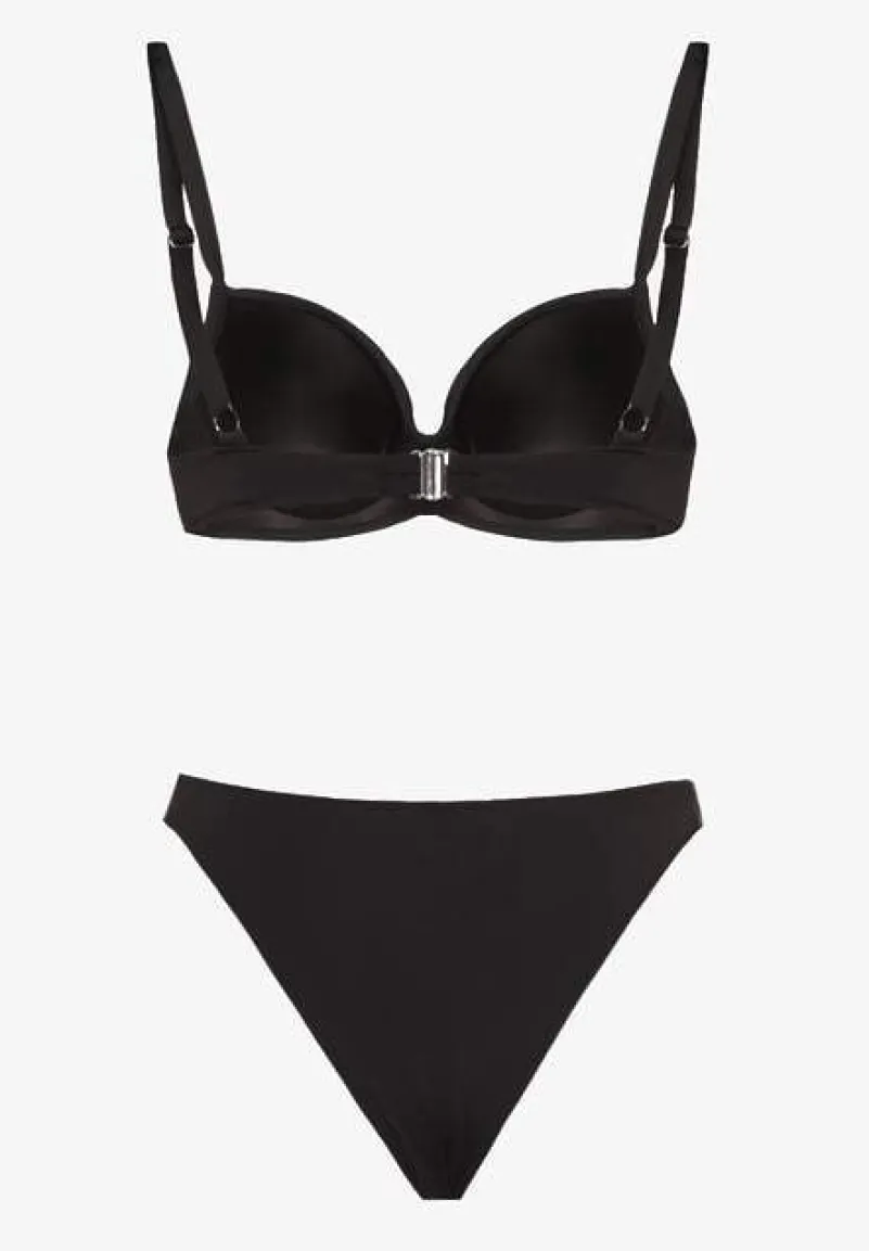 Czarne Bikini Biustonosz i Majtki Figi z Aplikacją z Cyrkoniami Nateria