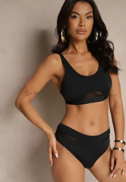 Czarne Bikini Biustonosz i Majtki Typu Figi Zdobione Siateczką Natelina