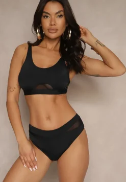 Czarne Bikini Biustonosz i Majtki Typu Figi Zdobione Siateczką Natelina