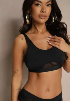 Czarne Bikini Biustonosz i Majtki Typu Figi Zdobione Siateczką Natelina