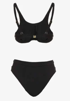 Czarne Bikini Biustonosz i Majtki Typu Figi Zdobione Siateczką Natelina