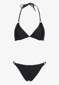 Czarne Bikini 2-Częściowe Majtki Figi i Biustonosz Wiązany na Plecach Calix