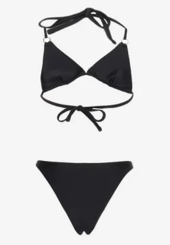 Czarne Bikini 2-Częściowe Majtki Figi i Biustonosz Wiązany na Plecach Calix
