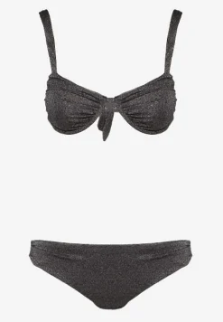 Czarne Bikini Dwuczęściowe Biustonosz z Wiązaniem na Plecach Majtki Typu Figi Tiamarla