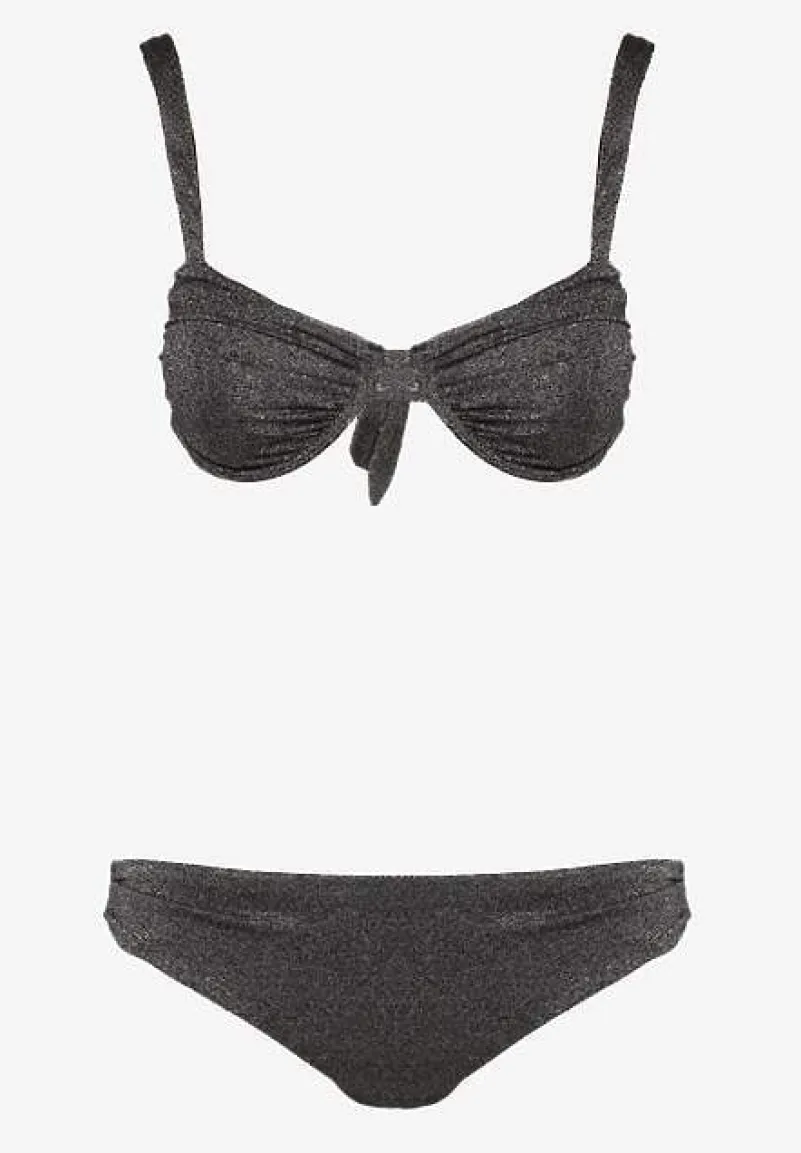 Czarne Bikini Dwuczęściowe Biustonosz z Wiązaniem na Plecach Majtki Typu Figi Tiamarla