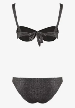 Czarne Bikini Dwuczęściowe Biustonosz z Wiązaniem na Plecach Majtki Typu Figi Tiamarla