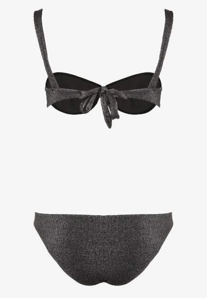 Czarne Bikini Dwuczęściowe Biustonosz z Wiązaniem na Plecach Majtki Typu Figi Tiamarla