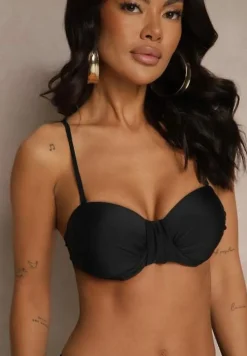 Czarne Bikini Figi i Usztywniany Biustonosz z Marszczeniem Vintelle